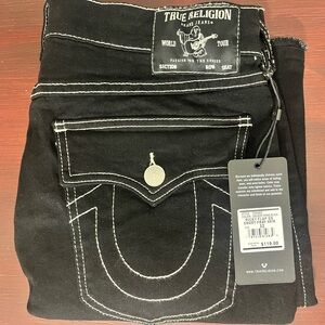True Religion Ricky Relaxed Straight Denim Shorts Men Size 32 Black Fray Hem NWT